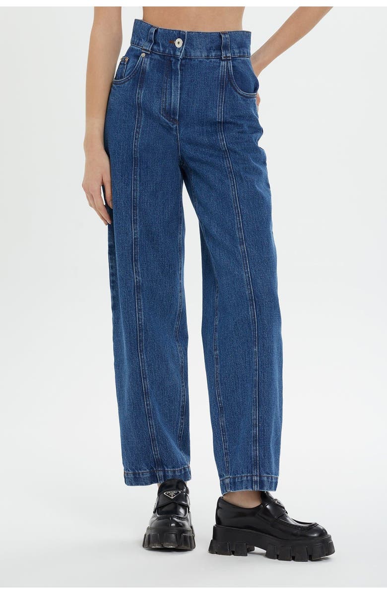 Gizia Back Leather Print Pocket Front Stitch Detail Jean Pants, Alternate, color, Navy