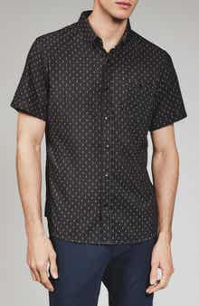 7 Diamonds Renzo Textured Geo Pattern Short Sleeve Stretch Button-Up Shirt