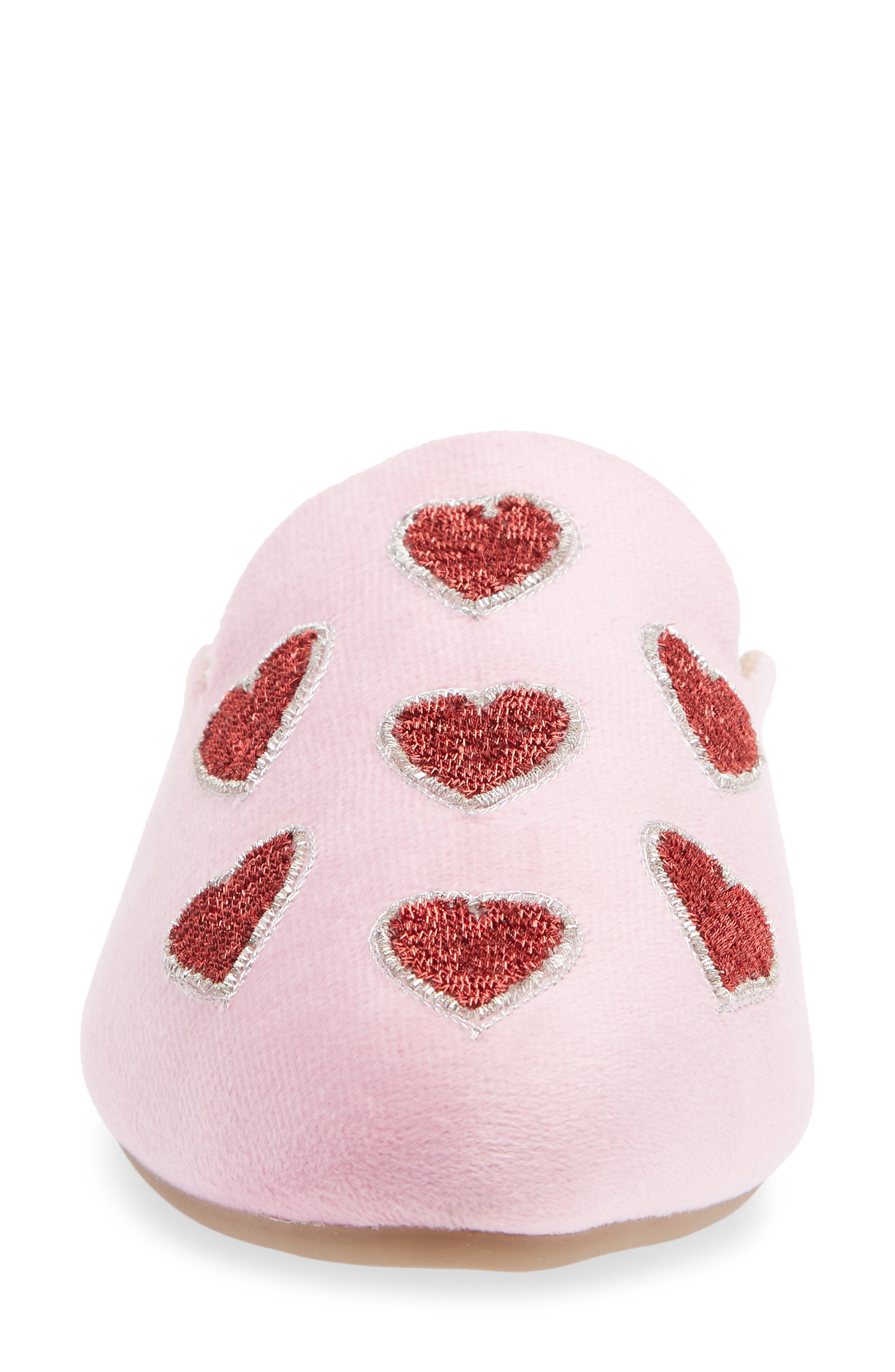 Heart Velvet Flat Mule, Alternate, color, PINK