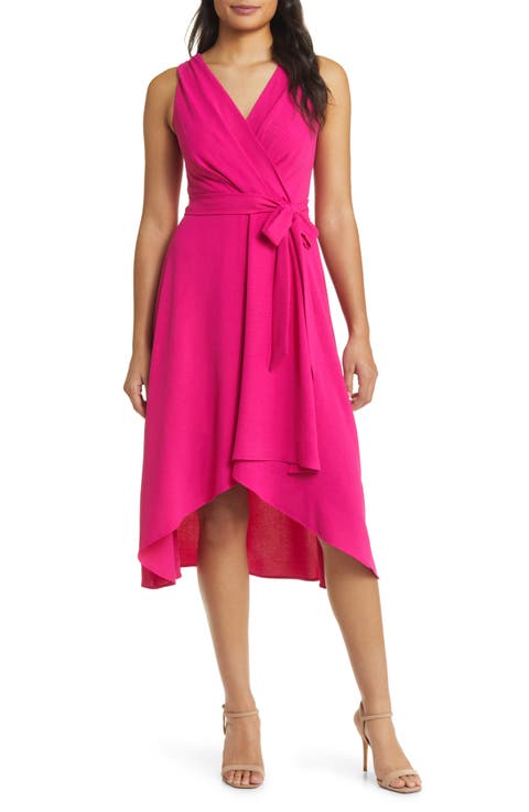 Tie Belt Faux Wrap High-Low Dress