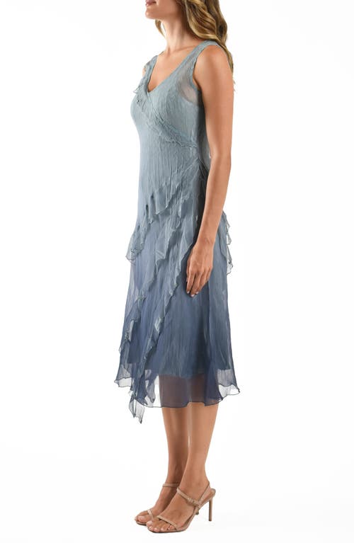 Shop Komarov Charmeuse & Chiffon Cocktail Dress In Ocean Blue Ombre