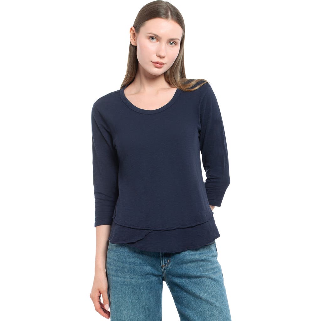 Wilt Clothing Shrunken Crew 3/4 Sleeve Mock Layer Tee In Blue