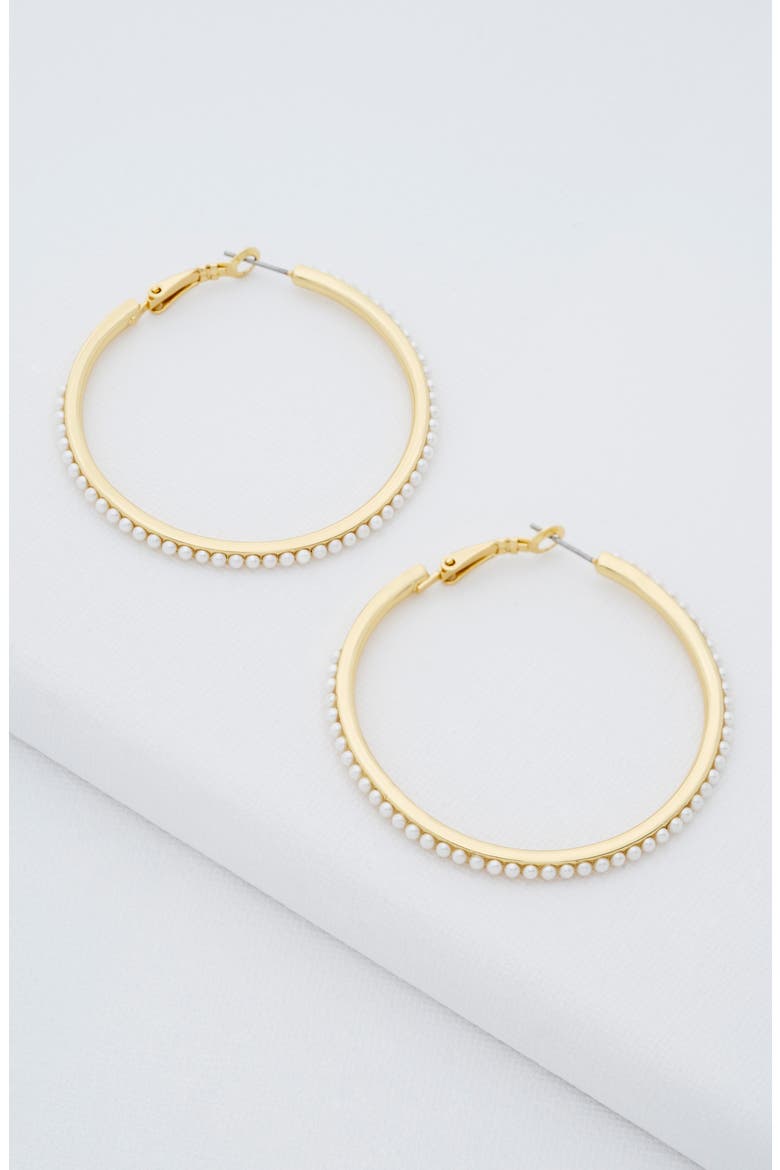 Perla Faux Pearl Hoop Earrings, Alternate, color, GOLD TONE/ PEARL