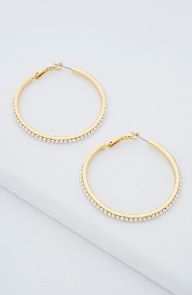 Ted Baker Perla Faux Pearl Hoop Earrings, Alternate, color, Gold Tone/ Pearl