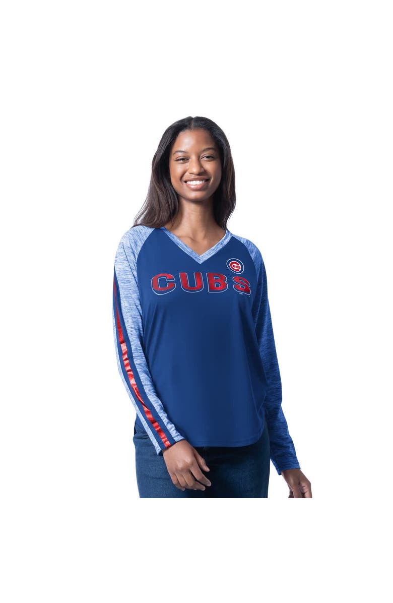 G-III 4HER BY CARL BANKS Women's G-III 4Her by Carl Banks Royal Chicago Cubs Top Dog Raglan Long Sleeve V-Neck T-Shirt, Main, color, Royal