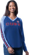G-III 4HER BY CARL BANKS Women's G-III 4Her by Carl Banks Royal Chicago Cubs Top Dog Raglan Long Sleeve V-Neck T-Shirt