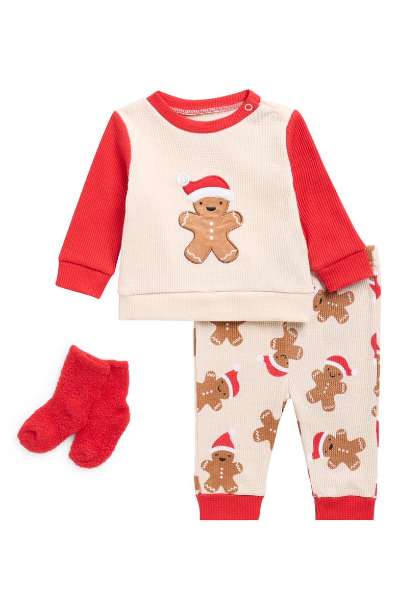 BABY STARTERS Gingerbread Man Top, Pants & Socks Set, Main, color, Red