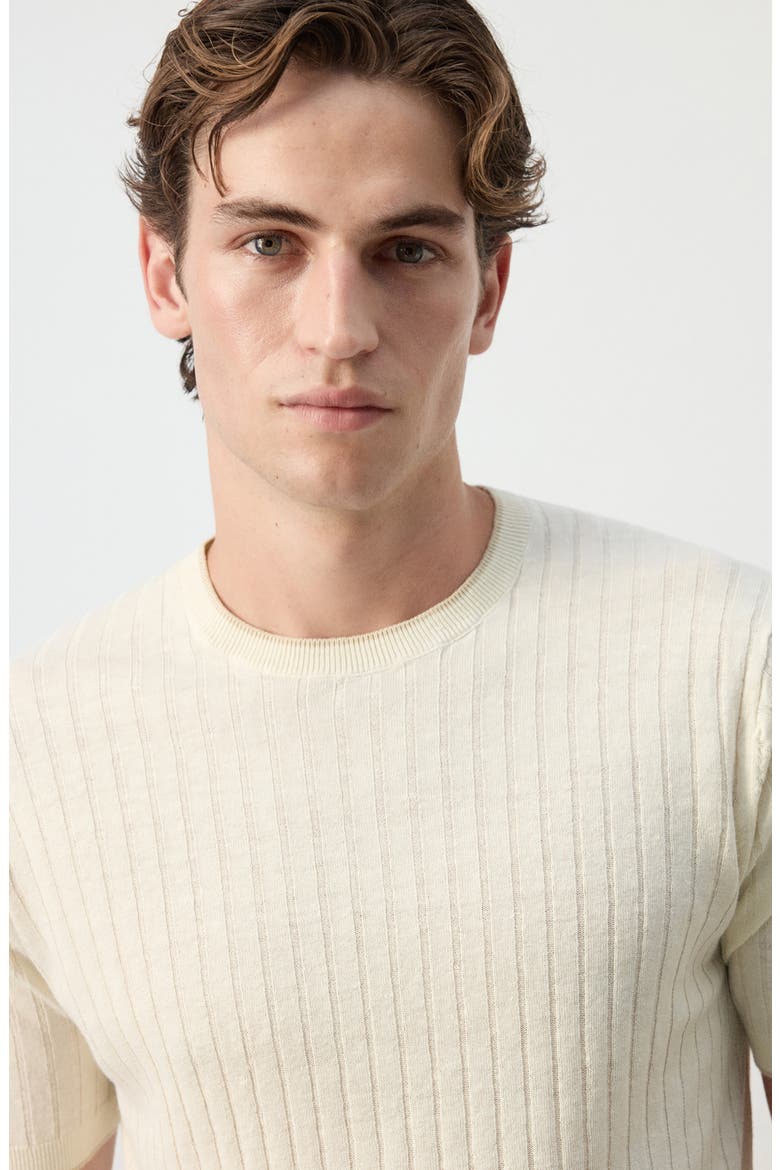 Linen Blend Rib T-Shirt, Alternate, color, OFF WHITE