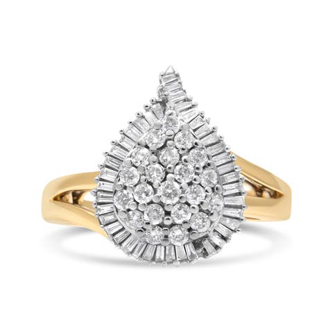 14K Yellow and White Gold 1 Cttw Diamond Ballerina Cocktail Ring