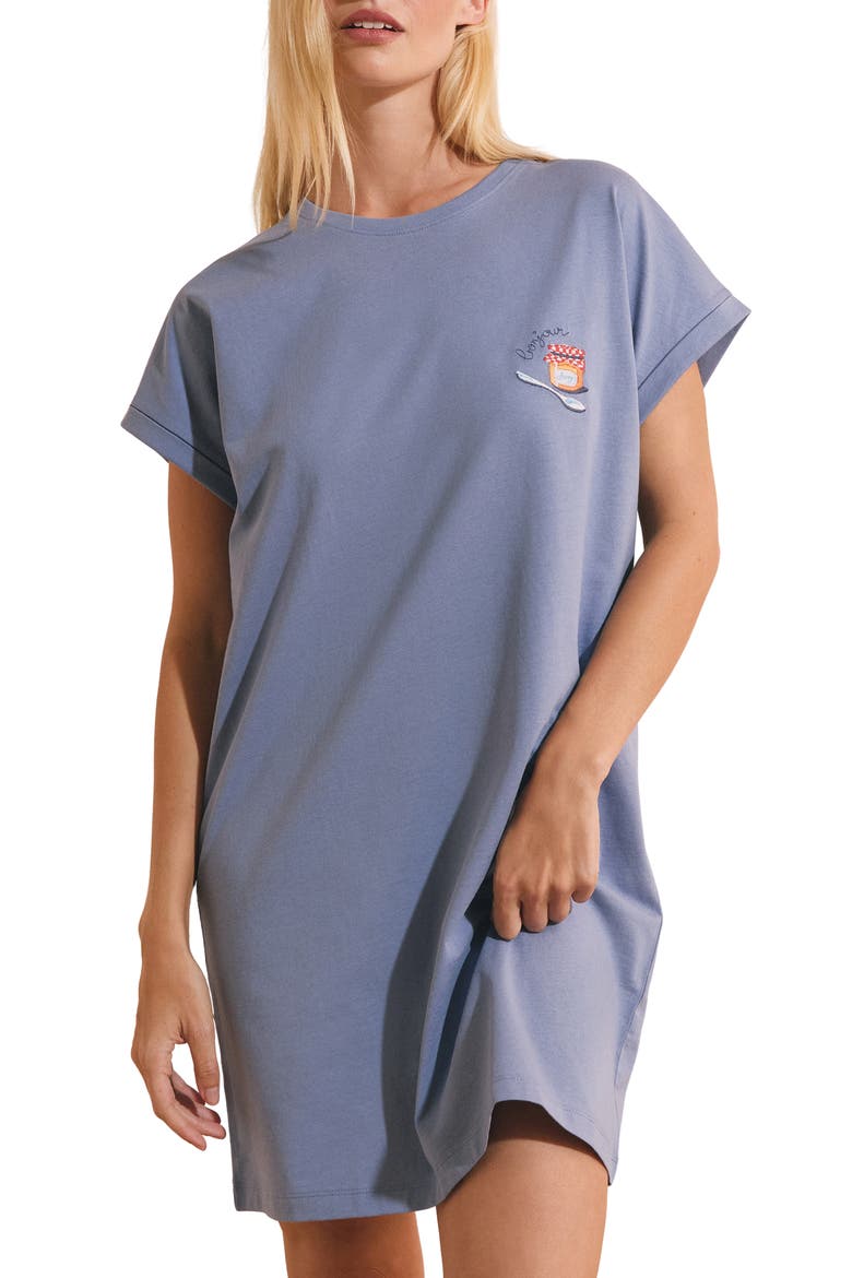 Brioche Cotton Jersey Sleep Shirt, Main, color, BLUE