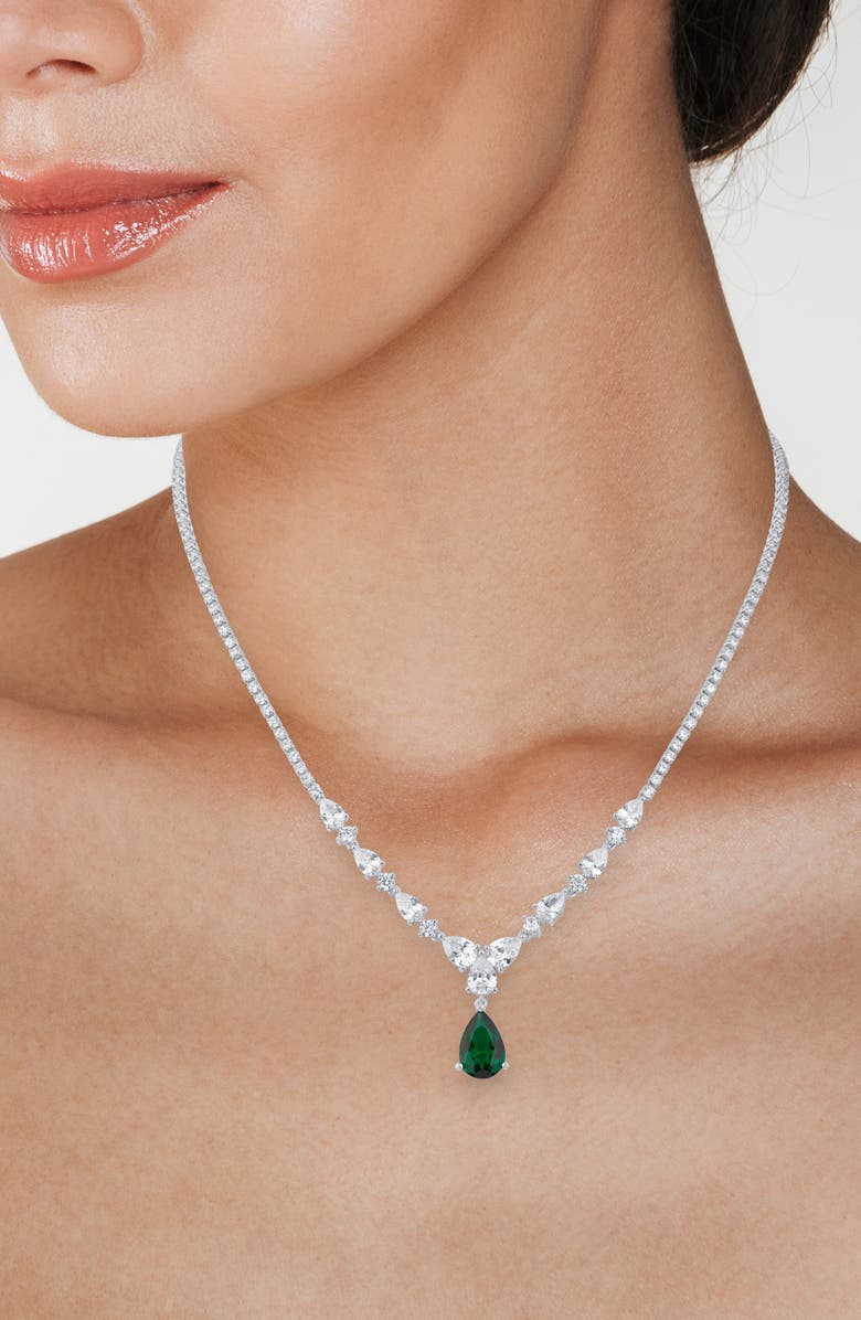 CZ by Kenneth Jay Lane Cubic Zirconia Statement Necklace, Alternate, color, Green/ Silver