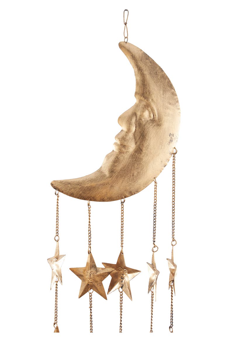 Goldtone Metal Moon & Sun Windchime with Glass Beads & Cone Bells, Alternate, color, GOLD
