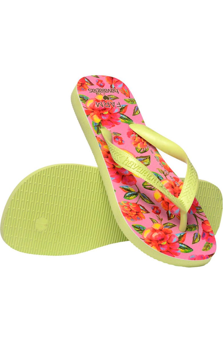 Havaianas x FARM Rio Neon Floral Flip Flop, Alternate, color, Matcha Green