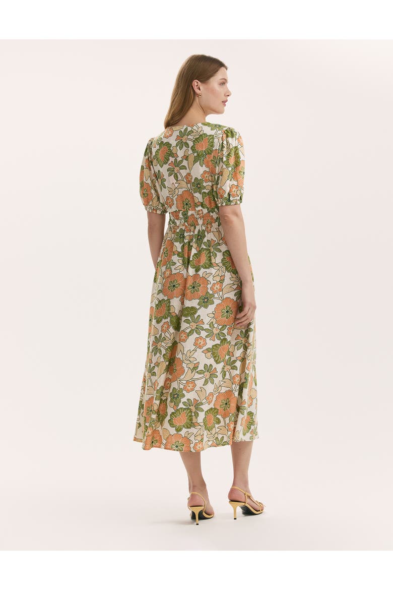 Addison Floral Linen Blend Midi Dress, Alternate, color, Olive Flower