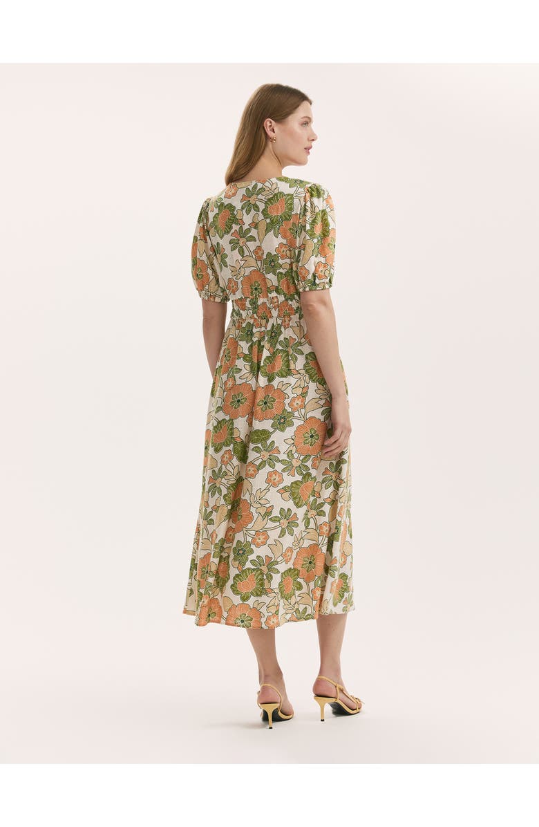 Finery London Addison Floral Linen Blend Midi Dress, Alternate, color, Olive Flower
