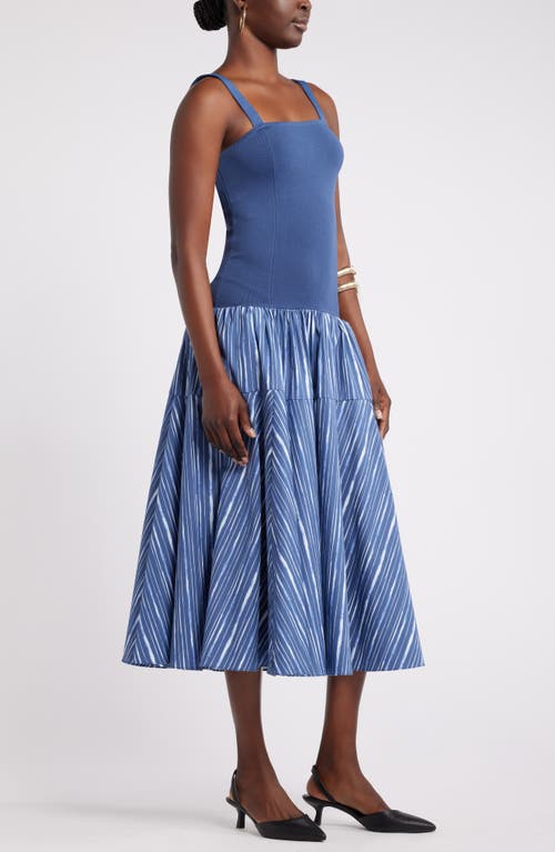 Nordstrom X Harlem's Fashion Row House Of Aama Lana Mixed Media Dress In Blue Indigo Washed Stripe