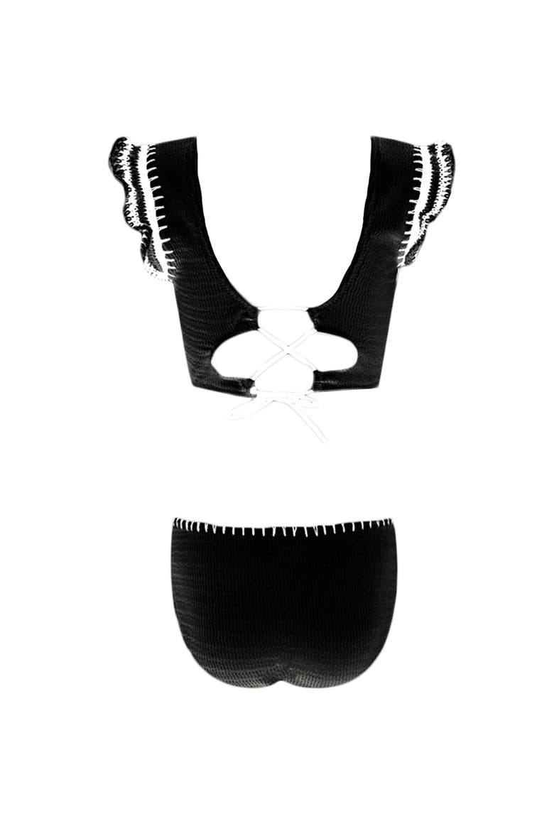 Hand-Knitted Ruffle Lacework Detail Two Piece Bikini, Litte Kid-Big Kid, Alternate, color, Black