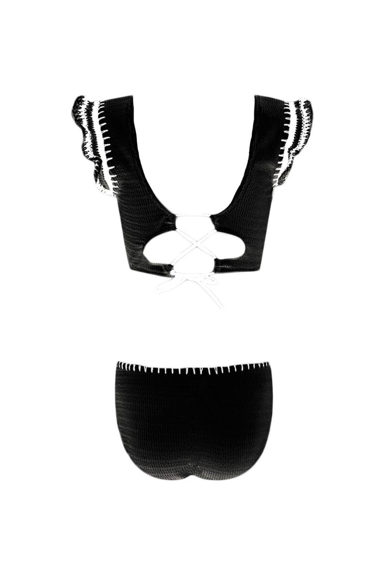 NESSI BYRD Hand-Knitted Ruffle Lacework Detail Two Piece Bikini, Litte Kid-Big Kid, Alternate, color, Black