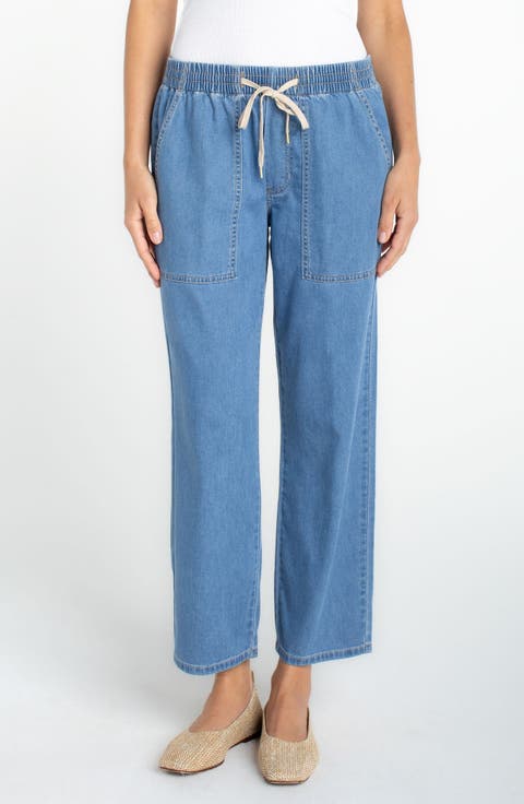 Drawstring Ankle Straight Leg Jeans (Desert Sky)