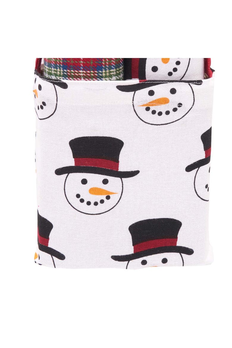 Snowman Plaid Dishtowel & Gift Bag Bundle Set of 3, Alternate, color, White