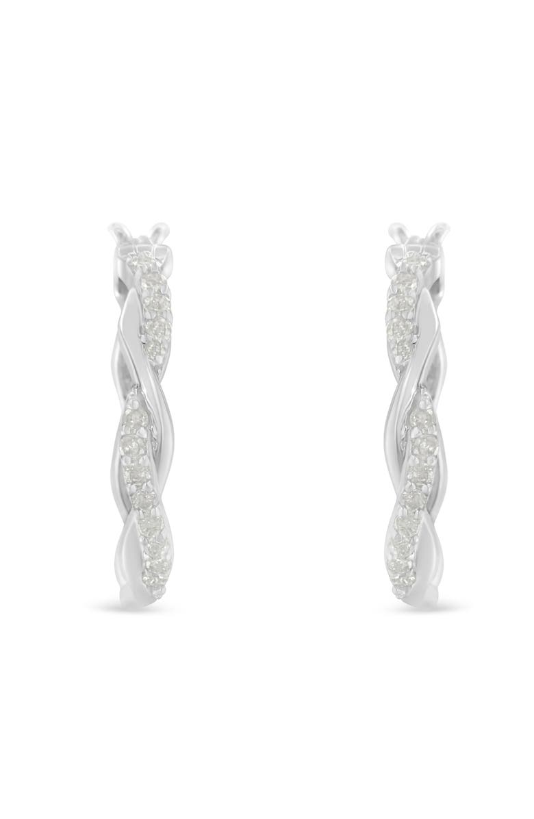 Haus of Brilliance Silver 1/4 Ct Pave Diamond Twisted Spiral Hoop Earring, Main, color, White