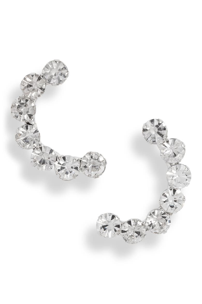 Crystal Crescent Earrings, Main, color, CRYSTAL/ SILVER