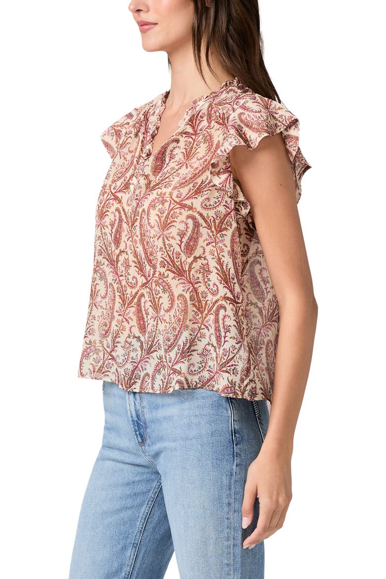 Cornelia Flutter Sleeve Silk Top, Alternate, color, ANTIQUE WHITE MULTI