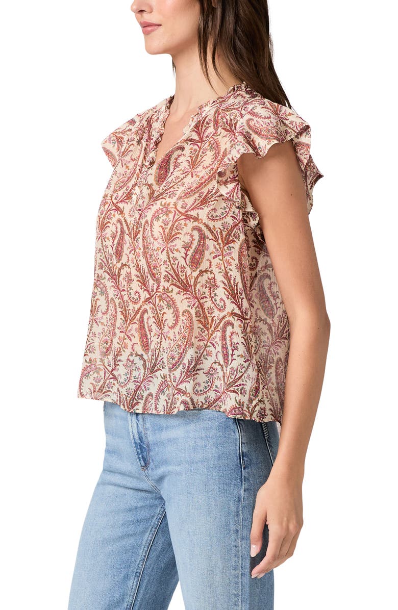 PAIGE Cornelia Flutter Sleeve Silk Top, Alternate, color, Antique White Multi