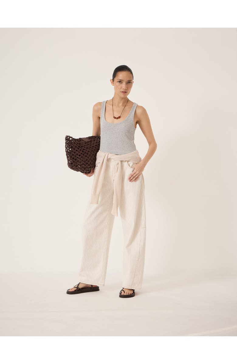 Hush Bree Stripe Horseshoe Barrel Leg Jeans, Alternate, color, White