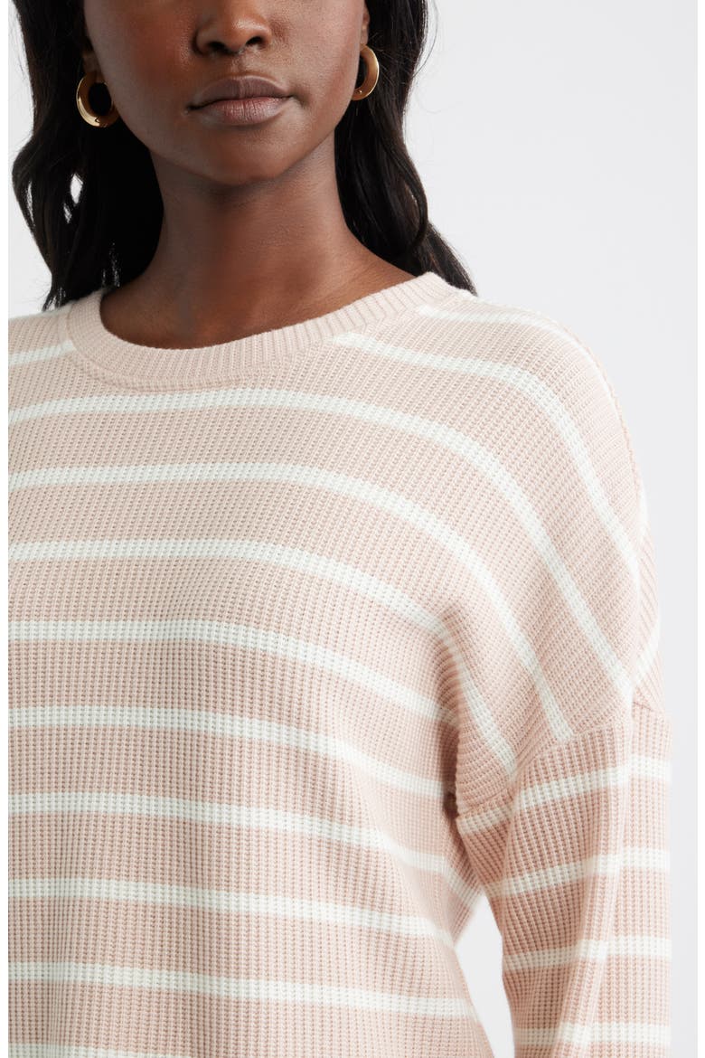 Long Sleeve Waffle Knit T-Shirt, Alternate, color, PINK- IVORY STACY STRIPE