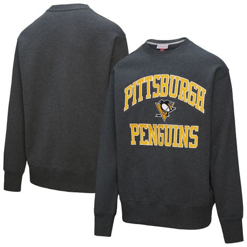 Men's Mitchell & Ness Heather Charcoal Pittsburgh Penguins Playoff Win Fleece Pullover Sweatshirt