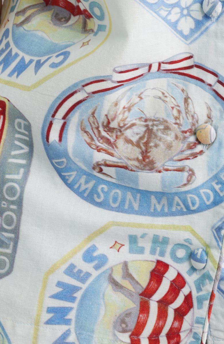 Damson Madder Chlo Holiday Print Cotton & Linen Camp Shirt, Alternate, color, Blue Multi