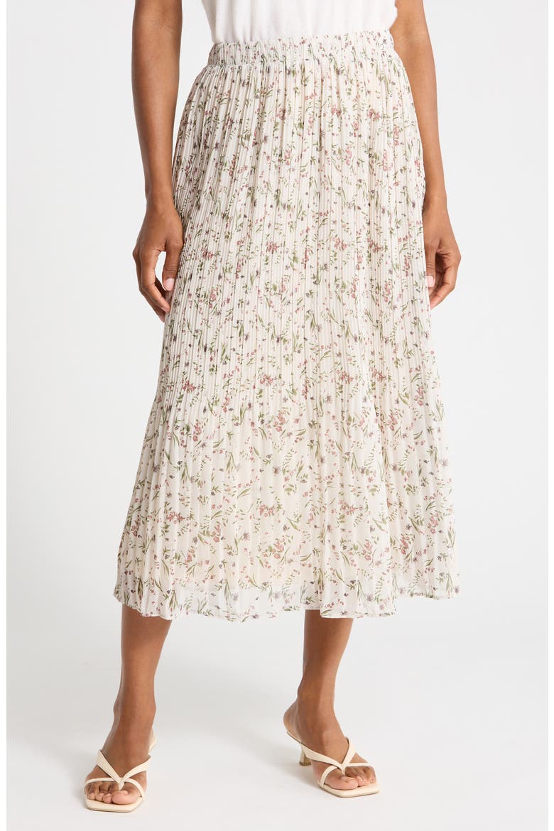 Ditsy Floral Pleated Skirt, Main, color, IVORY FLORAL