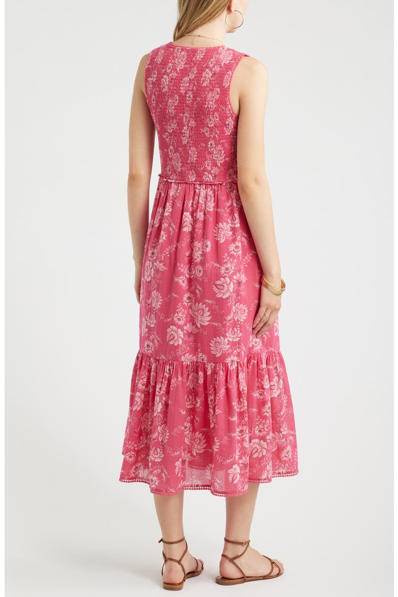 Smocked Tank Midi Dress, Alternate, color, PINK COTTAGE FLORAL STRIPE