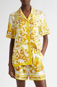 Dolce&Gabbana Majolica Print Silk Button-Up Shirt