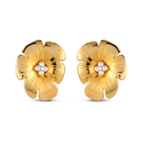 Large Poppy Flower Earring with Pearl