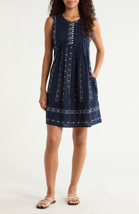 Sleeveless Embroidered Pintuck Dress