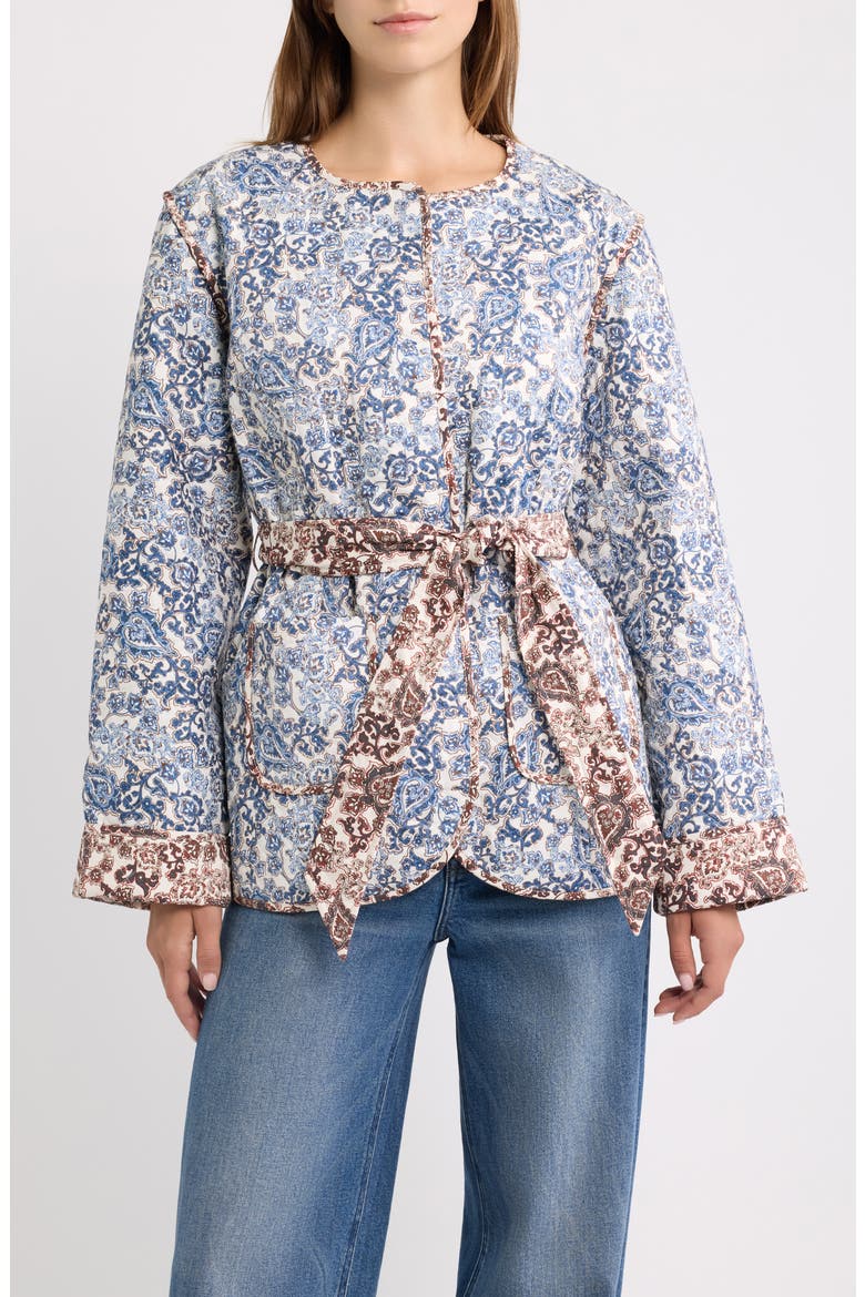Quilted Belted Jacket, Main, color, PAISLEY FLORAL BLOCK