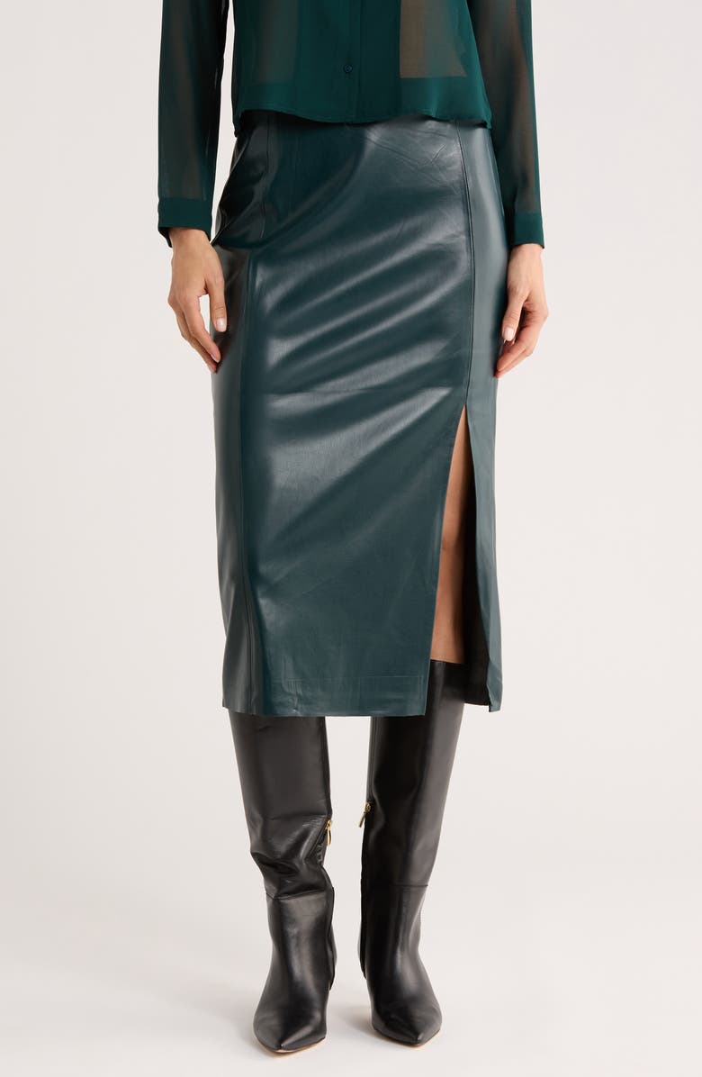 T Tahari Faux Leather Slit Pencil Skirt, Main, color, Evening Pine