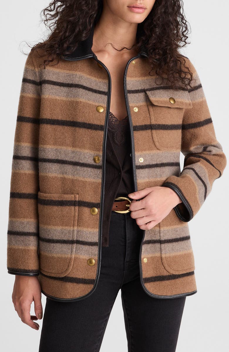 Madewell Stripe Chore Jacket, Main, color, Rustic Umber