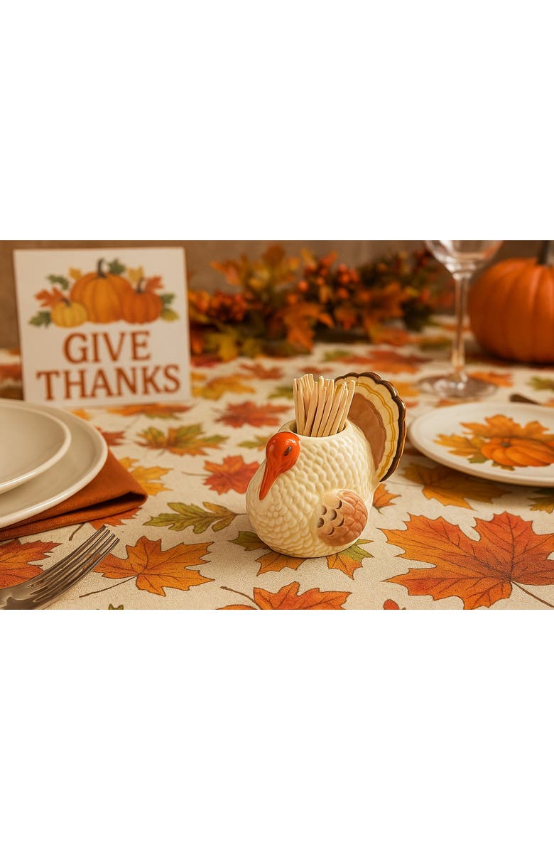 tag Turkey Toothpick Holder Set Ceramic Kitchen Accessory, Alternate, color, Brown