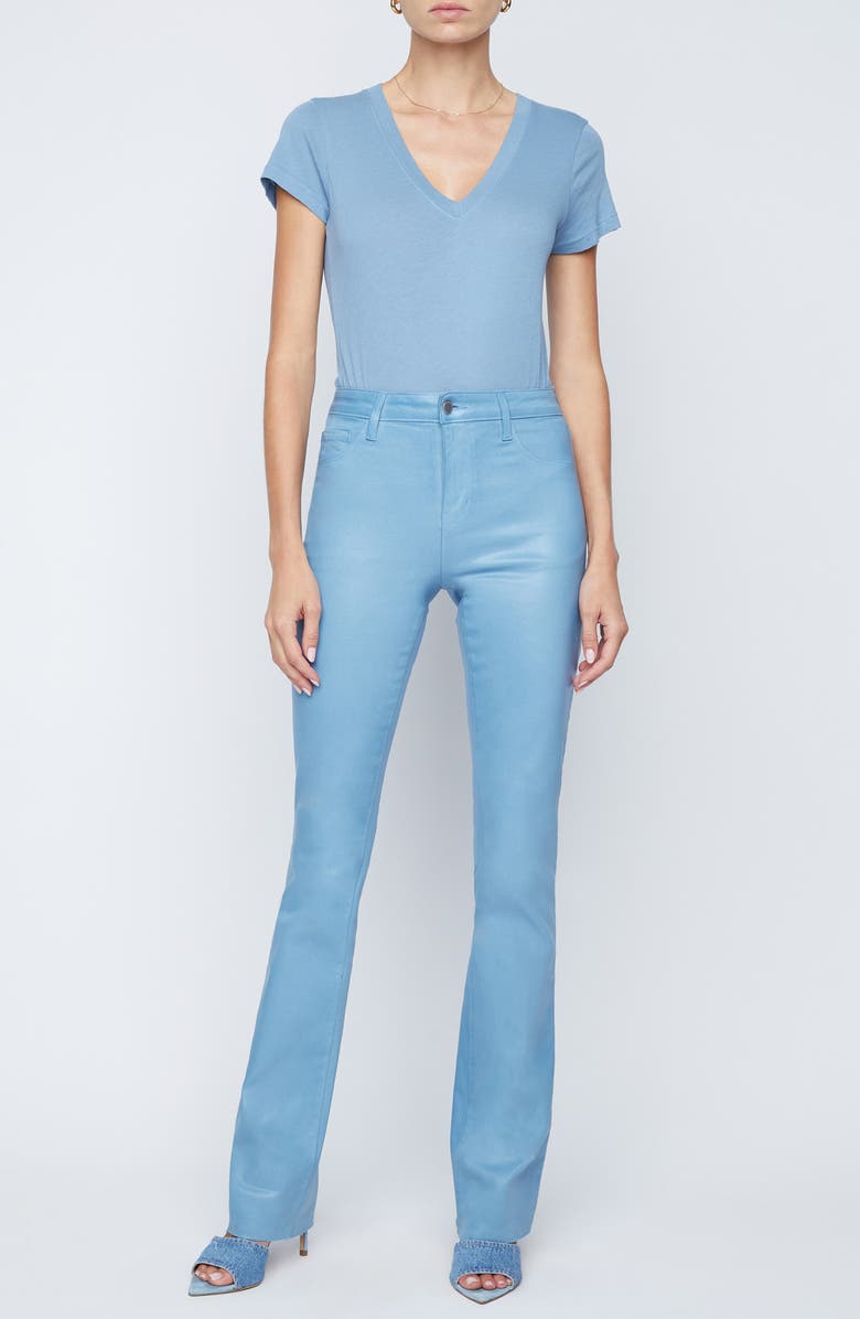 L'AGENCE Ruth Coated High Waist Raw Hem Straight Leg Jeans, Alternate, color, Blue Mist