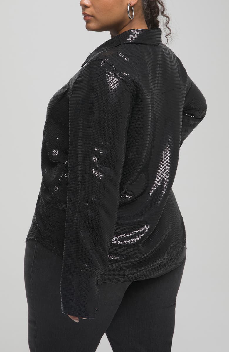 Long Sleeve Sheer Sequin Button Up Shirt