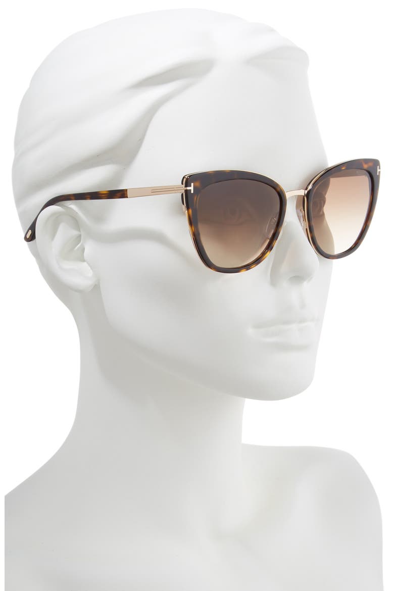 Simona 56mm Cat Eye Sunglasses, Alternate, color, DARK HAVANA/ ROSE GOLD/ BROWN