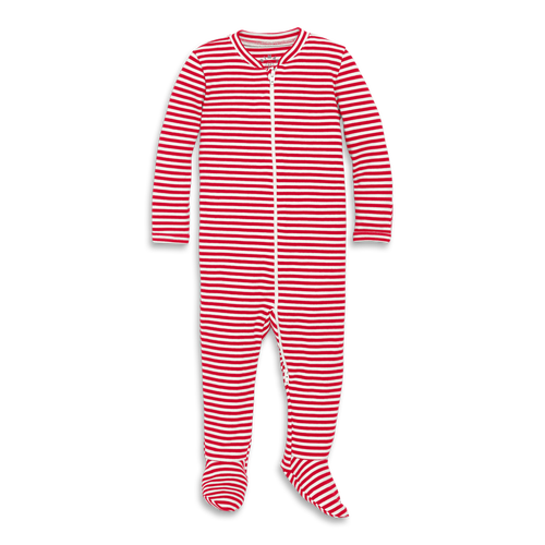 Primary Baby Organic Zip Footie In Stripe In Red