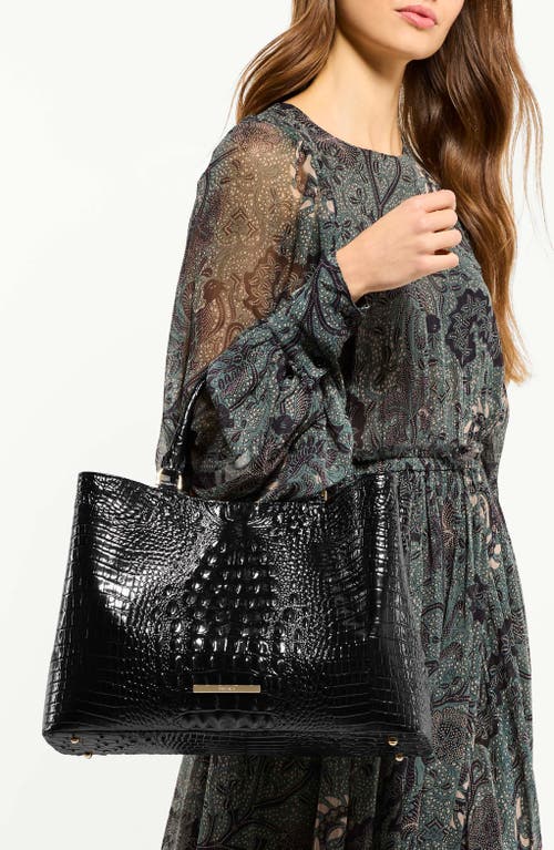 Brahmin Denise Croc Embossed Leather Tote In Black