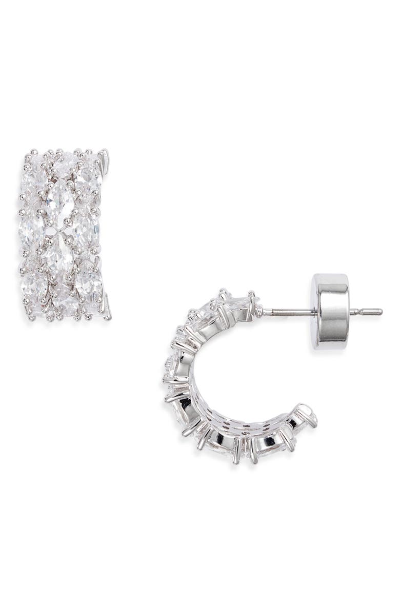 Nordstrom Marquise Cut Cubic Zirconia Hoop Earrings, Main, color, Clear- Silver