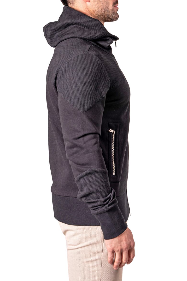 Crow Mixed Media Zip Hoodie, Alternate, color, BLACK