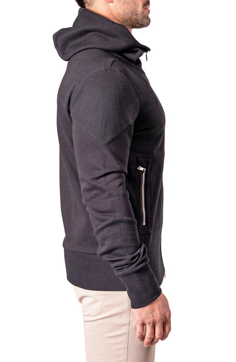 Maceoo Crow Mixed Media Zip Hoodie, Alternate, color, Black