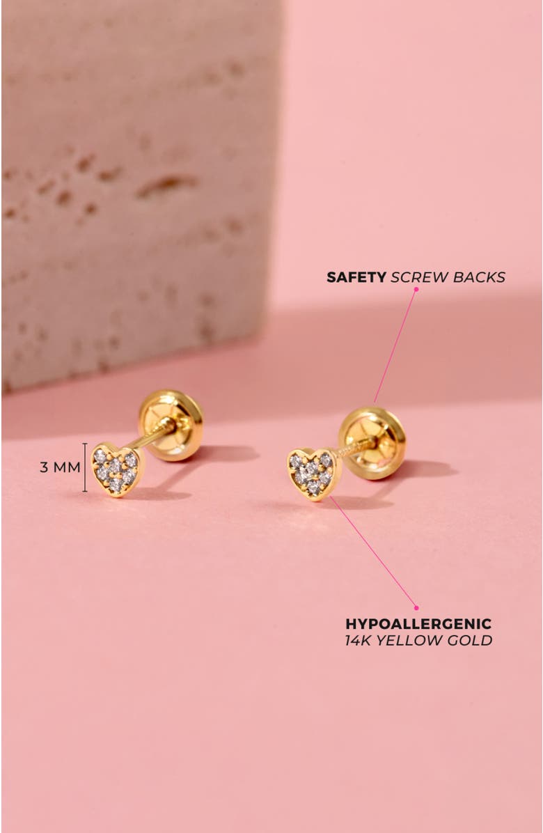 In Season Jewelry 14k Tiny Pave Cubic Zirconia Heart Earrings, Alternate, color, Gold